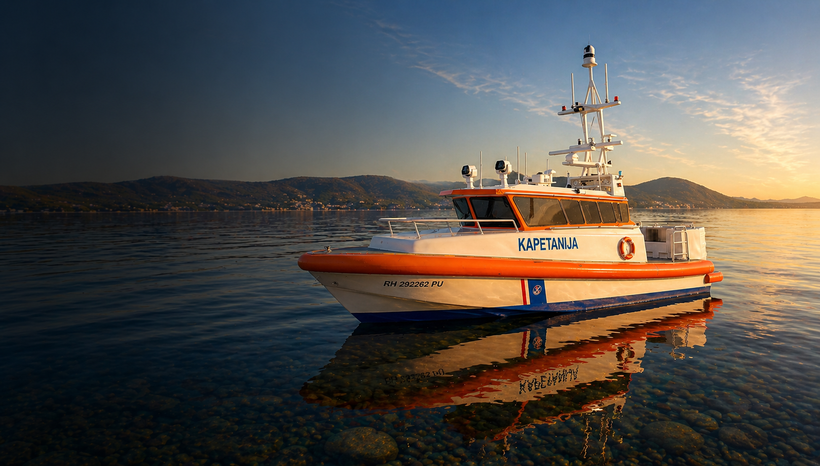 Precision ship model on calm water